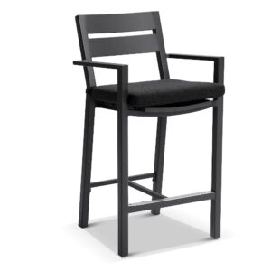 "Hawaii" Hamptons Style Outdoor Aluminium Bar Stool, Charcoal with Denim Grey Cushion
