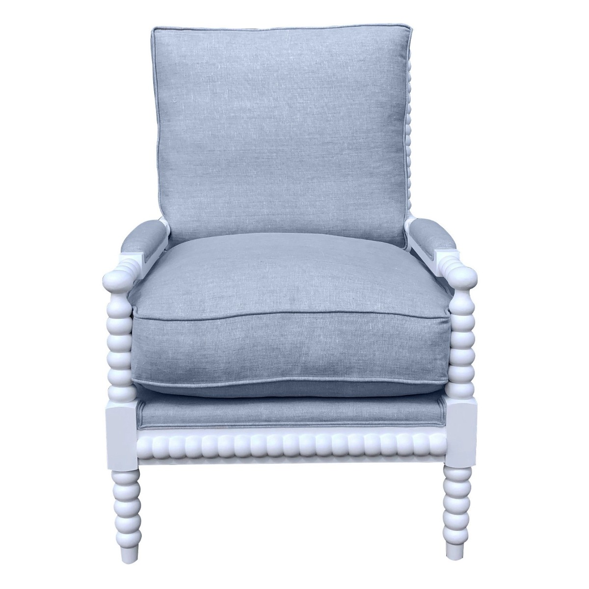 "Bobbin" Hamptons Style Linen Fabric & Oak Timber Armchair, White & Duck Egg (RRP $1799) - Image 2