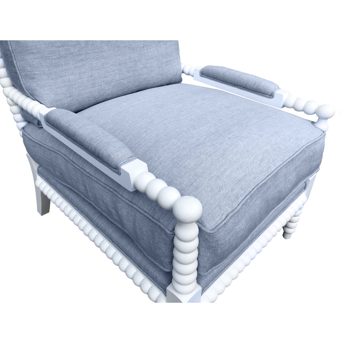 "Bobbin" Hamptons Style Linen Fabric & Oak Timber Armchair, White & Duck Egg (RRP $1799) - Image 4
