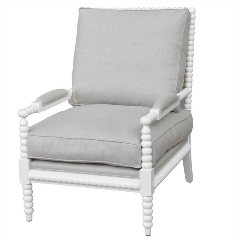 "Bobbin" Hamptons Style Linen Fabric & Oak Timber Armchair, White & Natural Linen (RRP $1799)