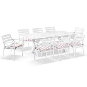 wp-image-tigress-39529.jpg "Montego Bay" Hamptons Style Outdoor Ceramic & Aluminium 2m Dining Setting with 8 Chairs White with Sunbrella Cushions (RRP $5090)