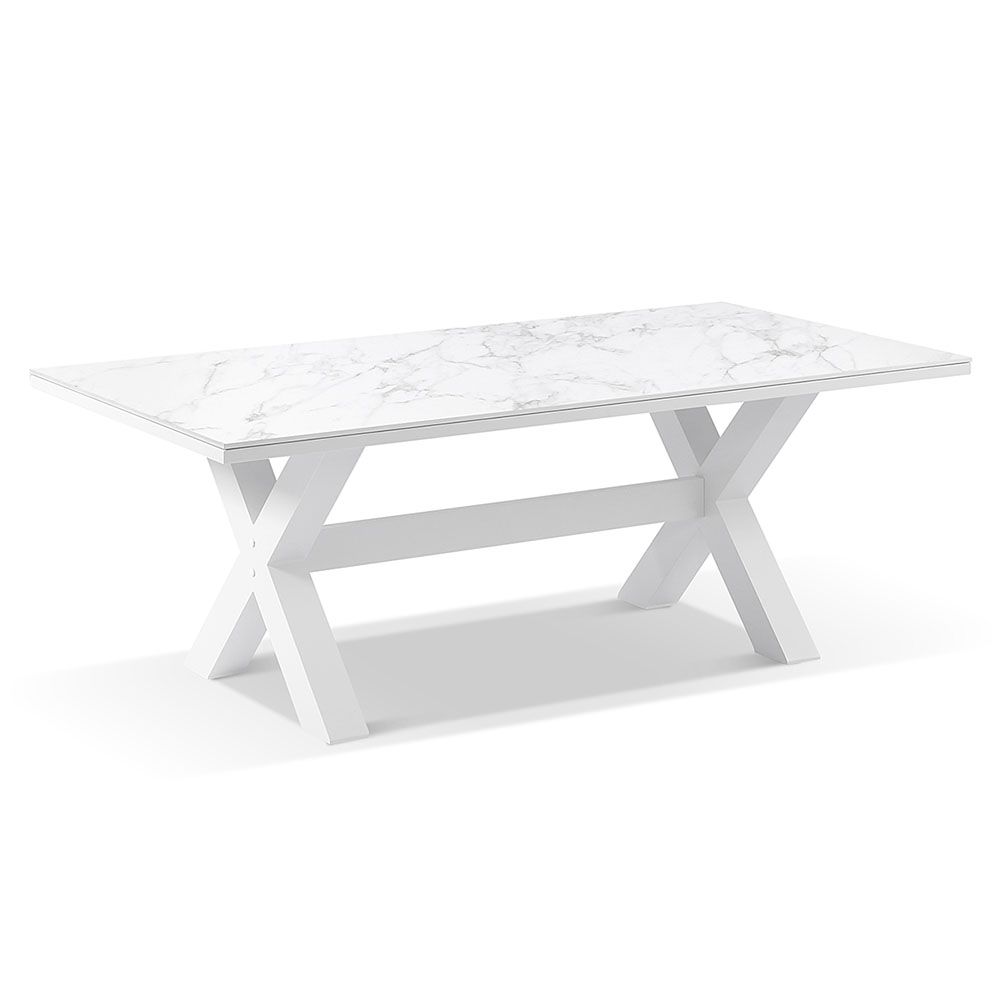 "Montego Bay" Hamptons Style Outdoor Ceramic & Aluminium 2m Dining Setting with 8 Chairs White with Sunbrella Cushions (RRP $5090) - Image 2