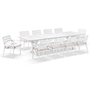 wp-image-tigress-39552.jpg "Montego Bay" Hamptons Style Outdoor Ceramic & Aluminium 3m Dining Setting with 10 Chairs White with Sunbrella Cushions