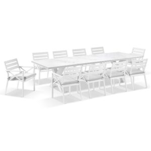 wp-image-tigress-39568.jpg "Montego Bay" Hamptons Style Outdoor Ceramic & Aluminium 3m Dining Setting with 10 Chairs White with Olefin Grey Cushions (RRP $6499)