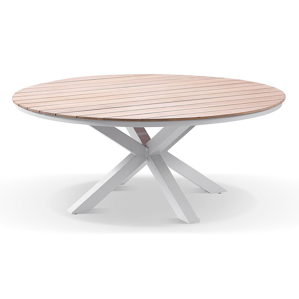 "Santorini" Hamptons Style 9 Piece Setting with Round Outdoor Aluminium 1.8m Dining Table White and 8 Grey Montego Bay Chairs - Image 3