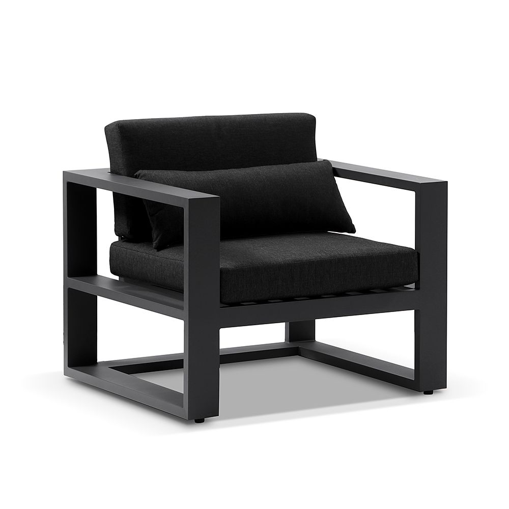 "Hawaii" Hamptons Style Outdoor Setting with 3 Seater Lounge & 2 x 1 Seater Lounges plus Coffee Table in Charcoal with Denim Grey Cushions - Image 3