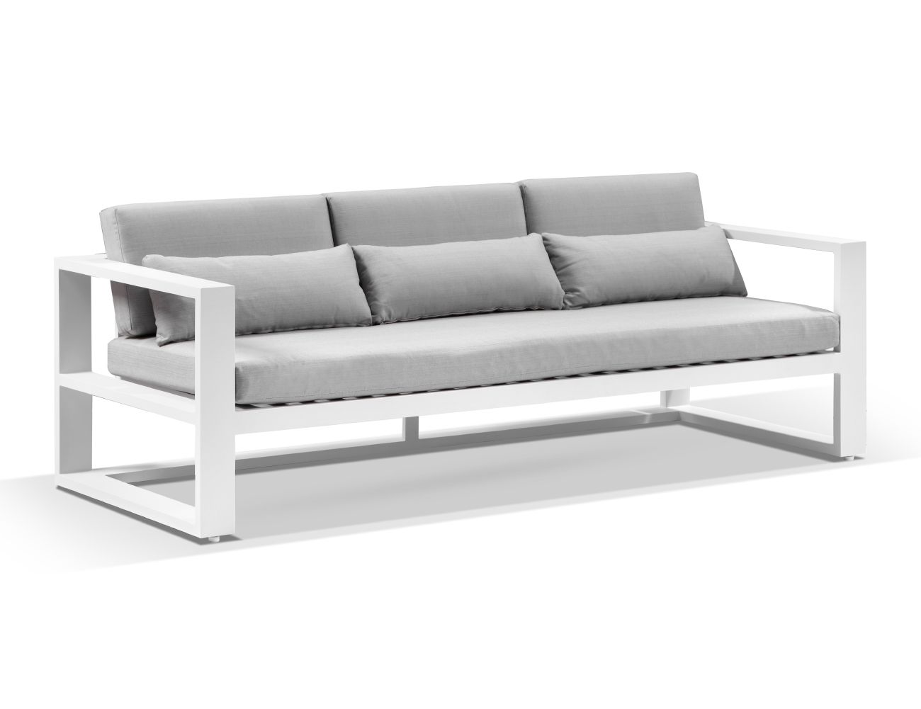 "Hawaii" Hamptons Style Outdoor Setting with 3 Seater Lounge & 2 x 1 Seater Lounges plus Coffee Table in White with Olefin Grey Cushions - Image 2