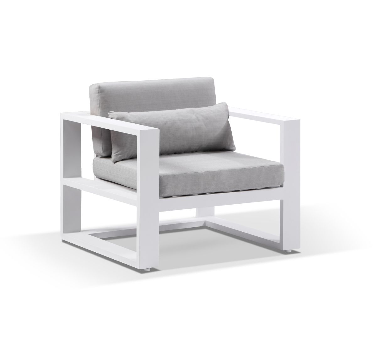 "Hawaii" Hamptons Style Outdoor Setting with 3 + 2 + 1 + 1 Seater Lounges in White with Grey Cushions plus Coffee Table - Image 4