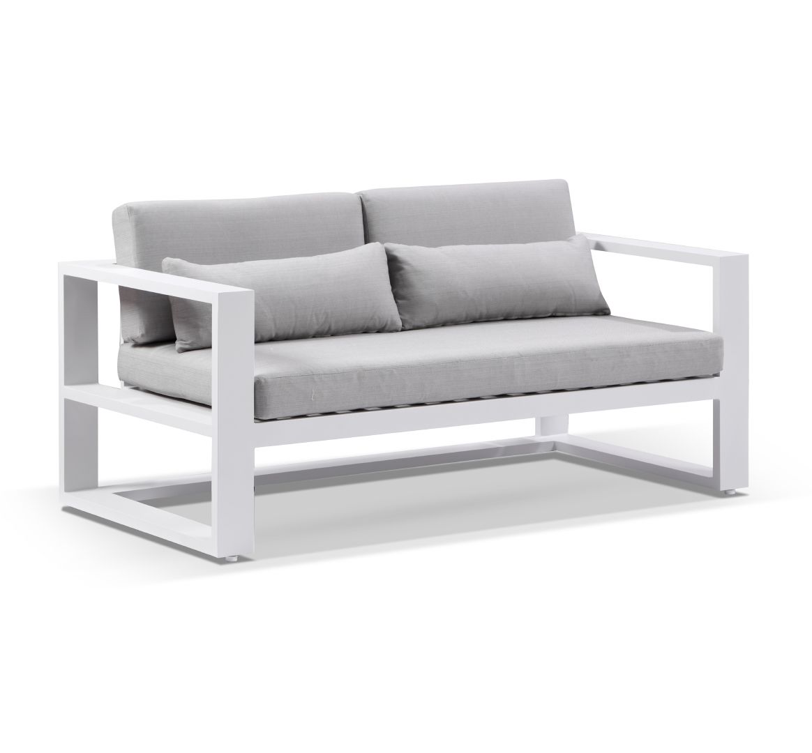 "Hawaii" Hamptons Style Outdoor Setting with 2 Seater Lounge & 2 x 1 Seater Lounges plus Coffee Table in White with Olefin Grey Cushions - Image 2