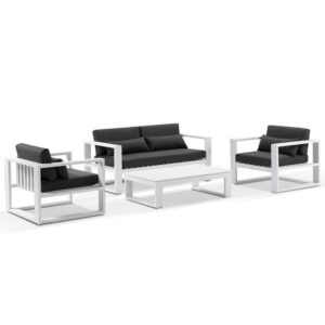 wp-image-tigress-39682.jpg "Hawaii" Hamptons Style Outdoor Setting with 2 Seater Lounge & 2 x 1 Seater Lounges plus Coffee Table in White with Denim Grey Cushions
