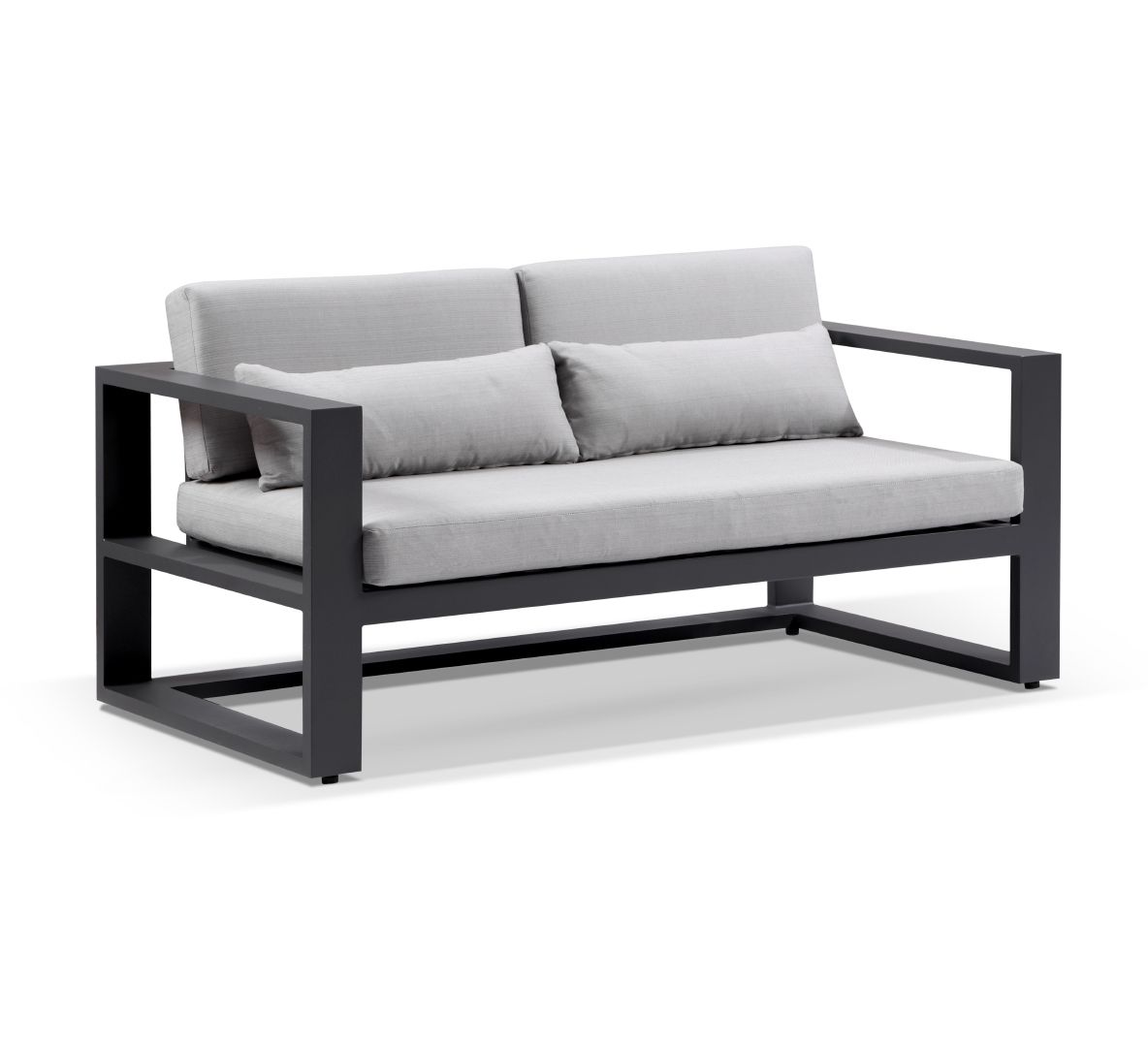 "Hawaii" Hamptons Style Outdoor Setting with 2 Seater Lounge & 2 x 1 Seater Lounges plus Coffee Table in Charcoal with Olefin Grey Cushions - Image 2