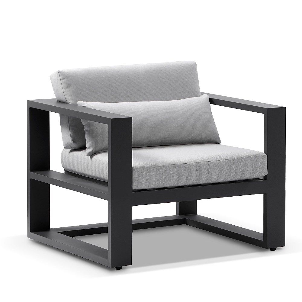 "Hawaii" Hamptons Style Outdoor Setting with 2 Seater Lounge & 2 x 1 Seater Lounges plus Coffee Table in Charcoal with Olefin Grey Cushions - Image 3