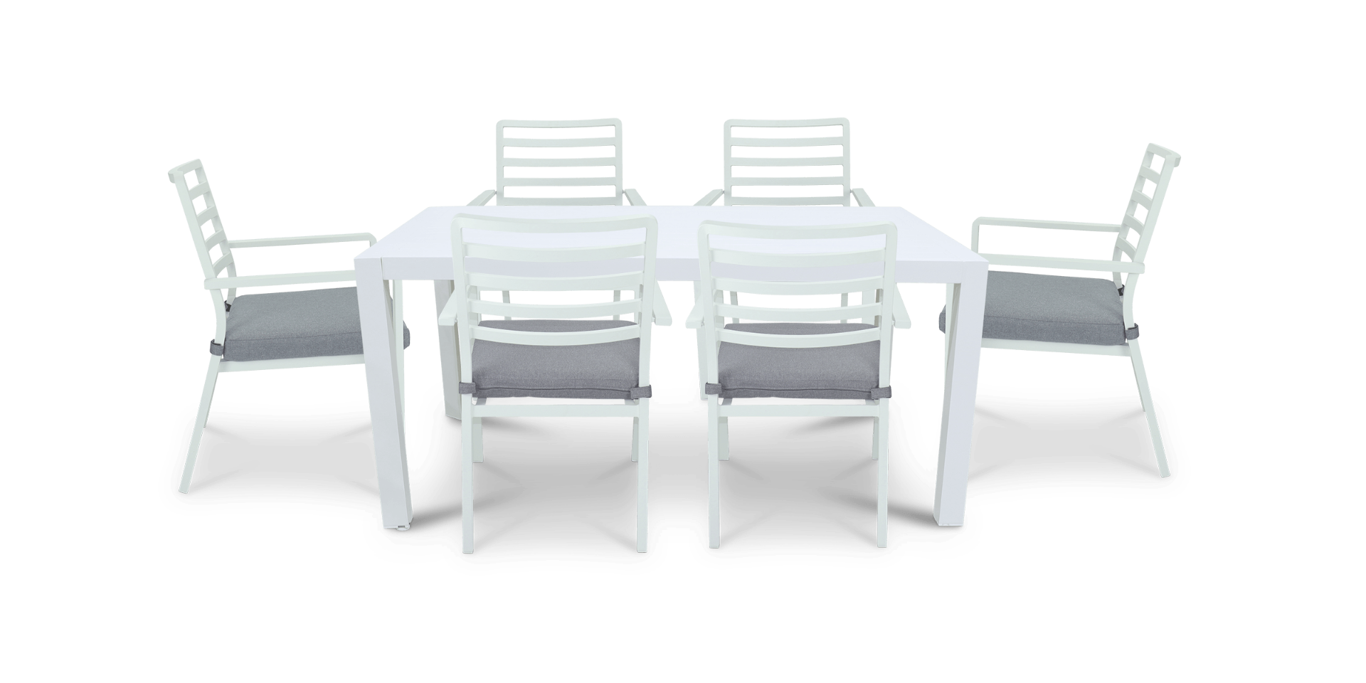 "Marina" Hamptons Style Outdoor 7 Piece Dining Setting in Arctic White with Platinum Olefin Cushions