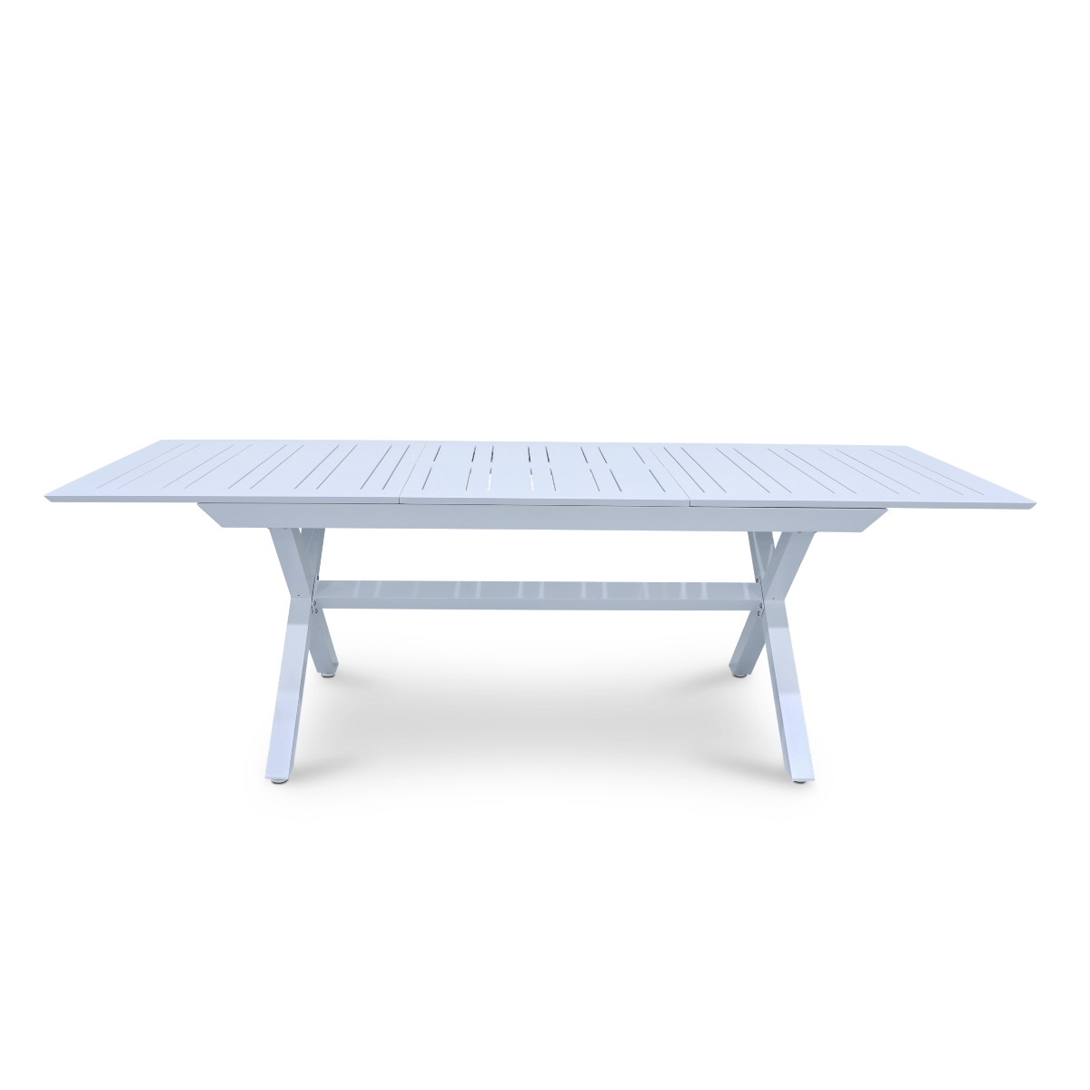 "Breeze" Hamptons Style Outdoor 9 Piece Extension Dining Setting in Arctic White with Platinum Olefin Cushions - Image 2
