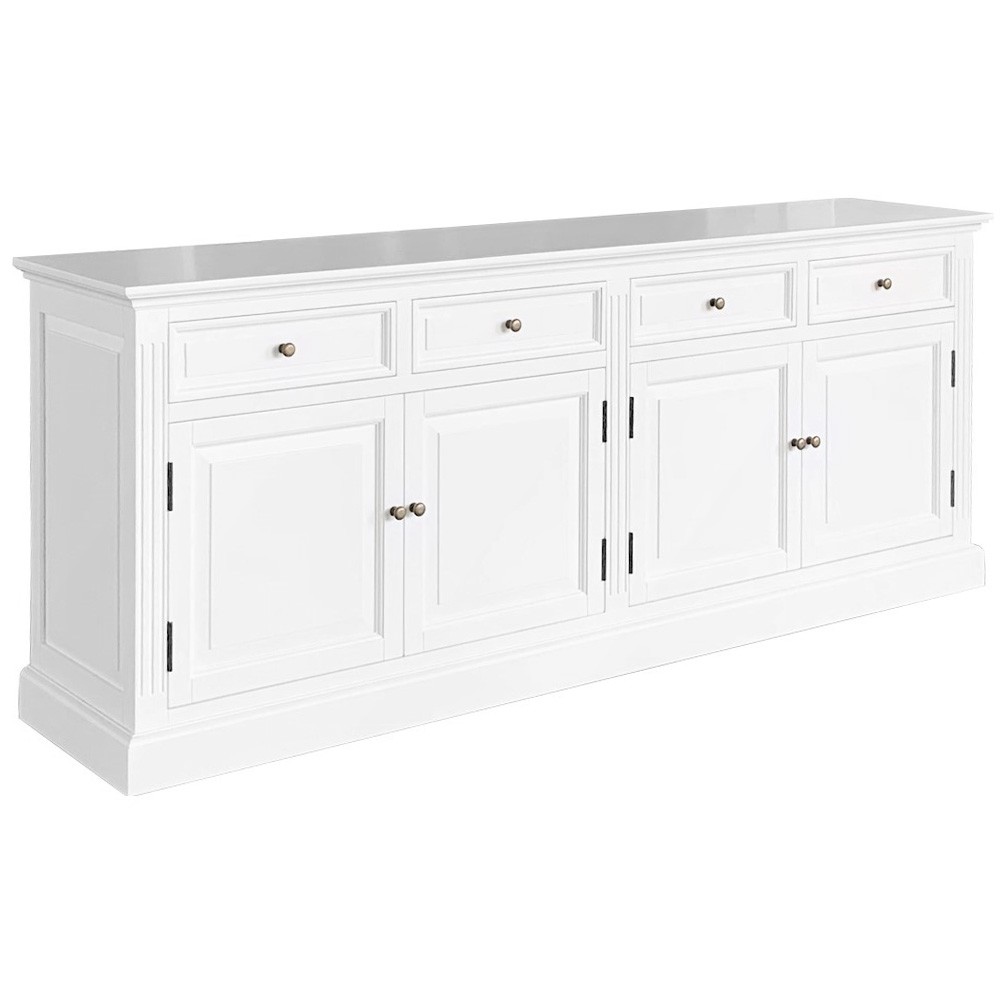 "Maine" Hamptons Style 4 Door 4 Drawer Buffet Sideboard White, 200cmW x 43cmD x 80cmH (RRP $3499) - Image 2