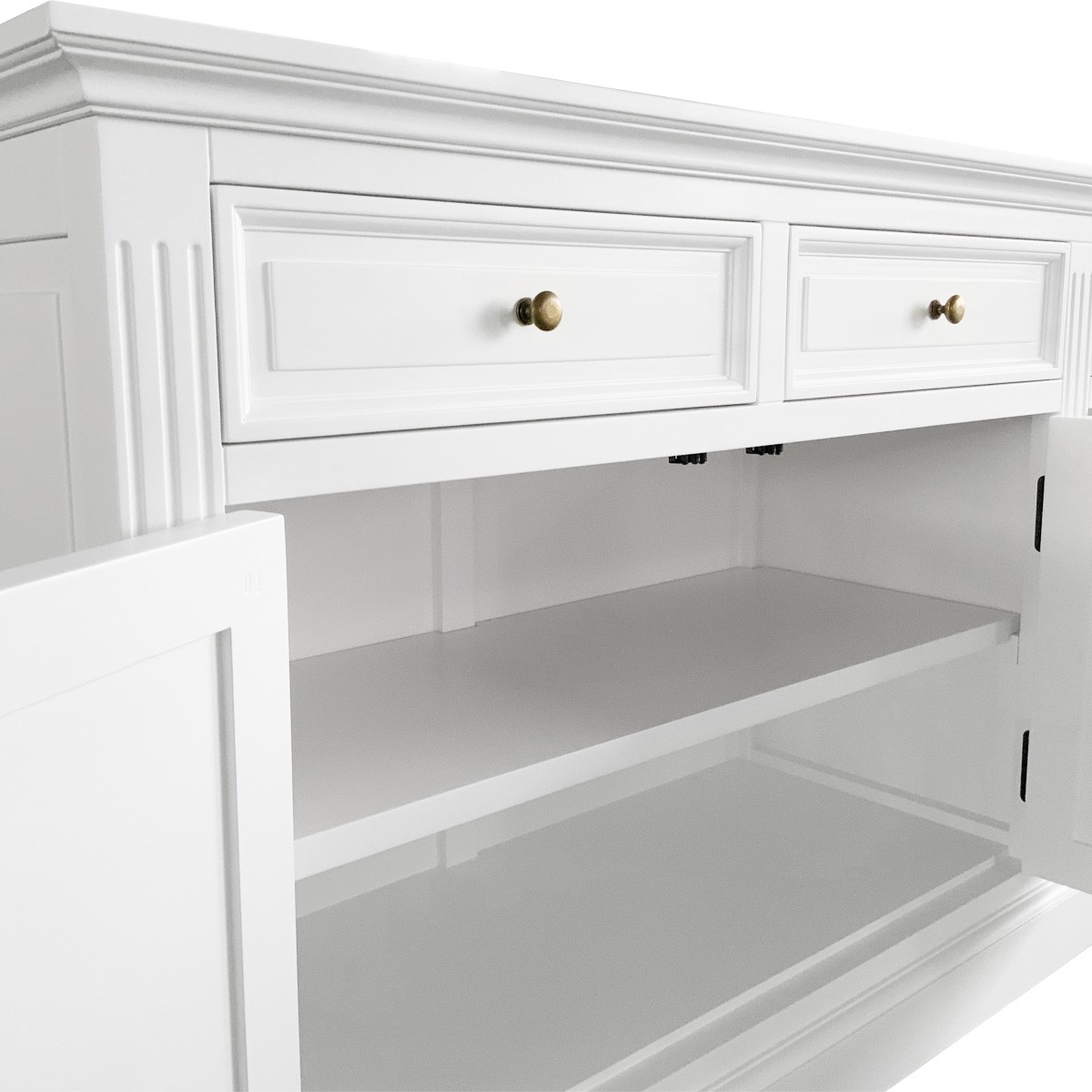 "Maine" Hamptons Style 4 Door 4 Drawer Buffet Sideboard White, 200cmW x 43cmD x 80cmH (RRP $3499) - Image 3