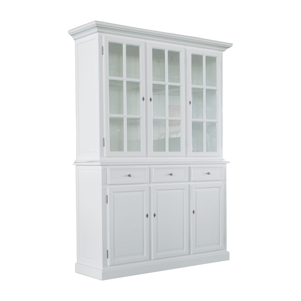 "Mosman" Hamptons Style Timber 3 Door Display Cabinet White, 165cmW x 48cmD x 226cmH - Image 2