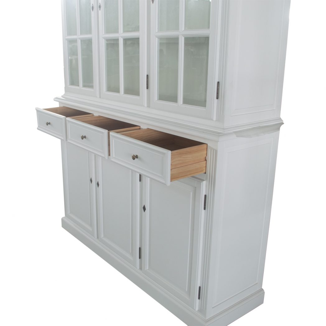 "Mosman" Hamptons Style Timber 3 Door Display Cabinet White, 165cmW x 48cmD x 226cmH - Image 3