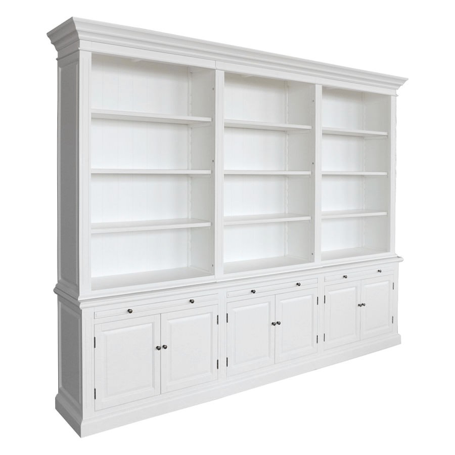 "Daydream" Hamptons Style 3-Bay Timber Library Bookcase White, 300cm W x 43cm D x 230cm H (RRP $9999)