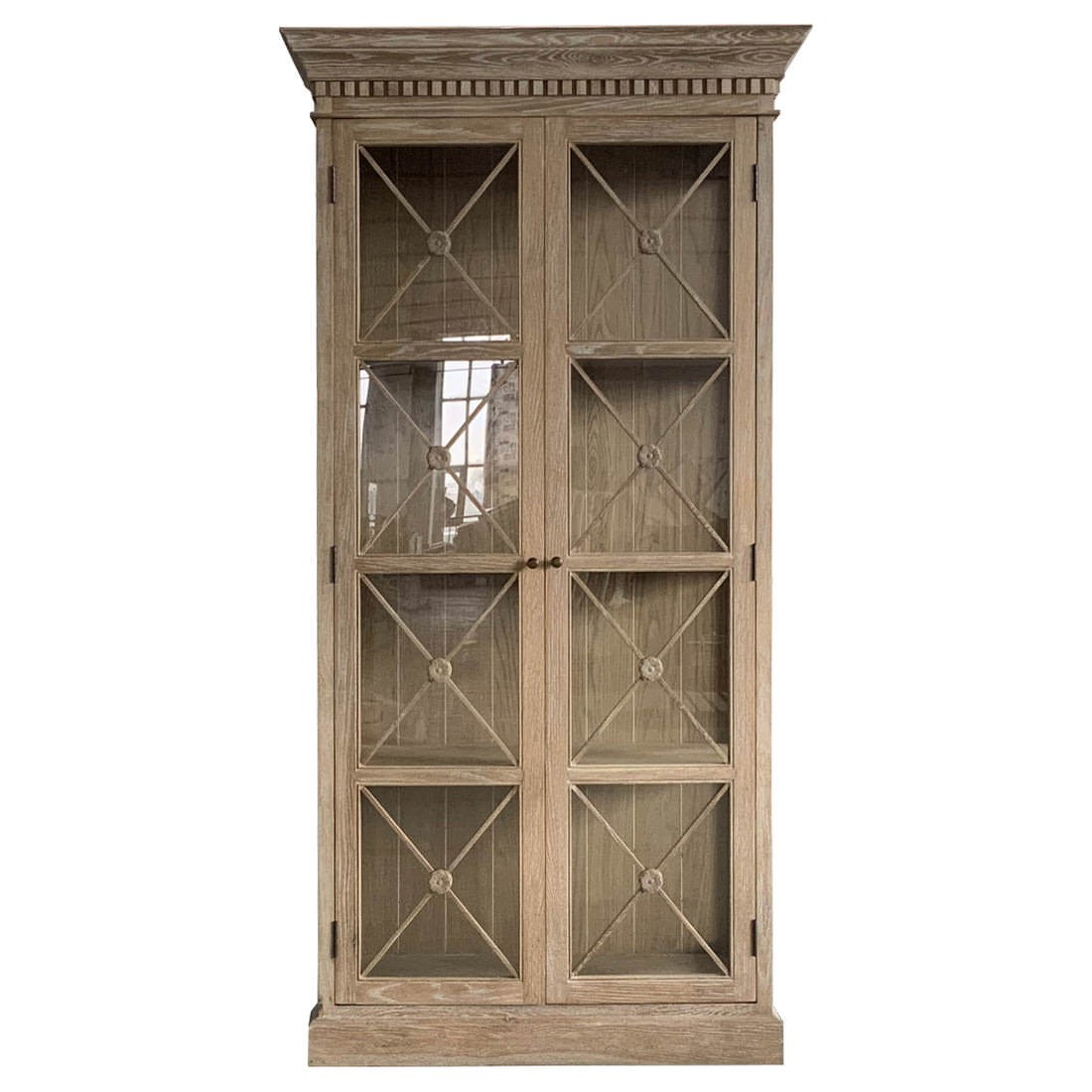 "Maine" Hamptons Style 2 Door Timber Display Unit Whitewashed Oak, 112cm W x 56cm D x 220cm H