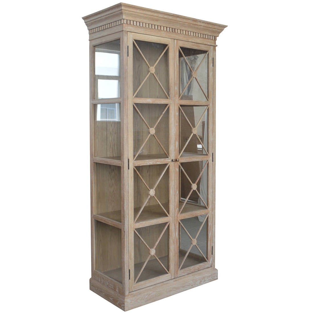 "Maine" Hamptons Style 2 Door Timber Display Unit Whitewashed Oak, 112cm W x 56cm D x 220cm H - Image 2
