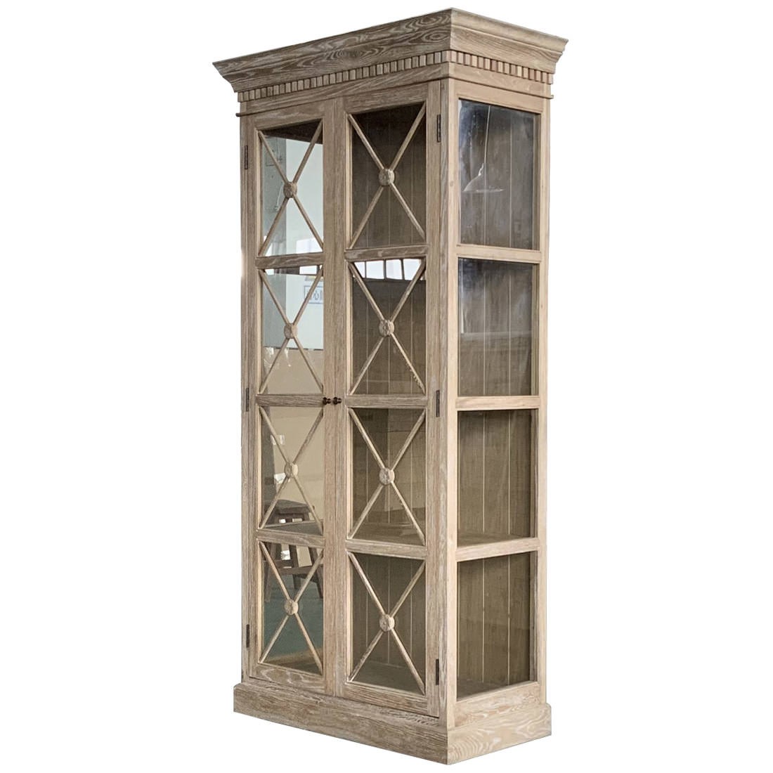 "Maine" Hamptons Style 2 Door Timber Display Unit Whitewashed Oak, 112cm W x 56cm D x 220cm H - Image 3