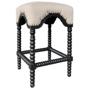 wp-image-tigress-40059.jpg "Bobbin" Hamptons Style Linen Fabric & Oak Timber Barstool, Black & Oatmeal (RRP $699)