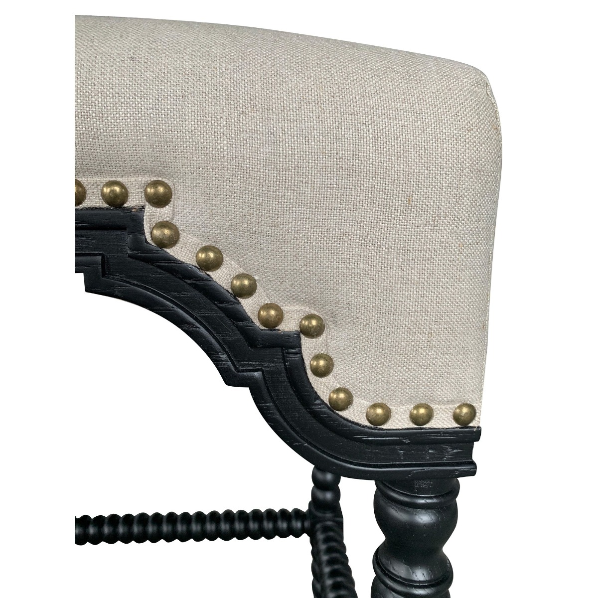 "Bobbin" Hamptons Style Linen Fabric & Oak Timber Barstool, Black & Oatmeal (RRP $699) - Image 3