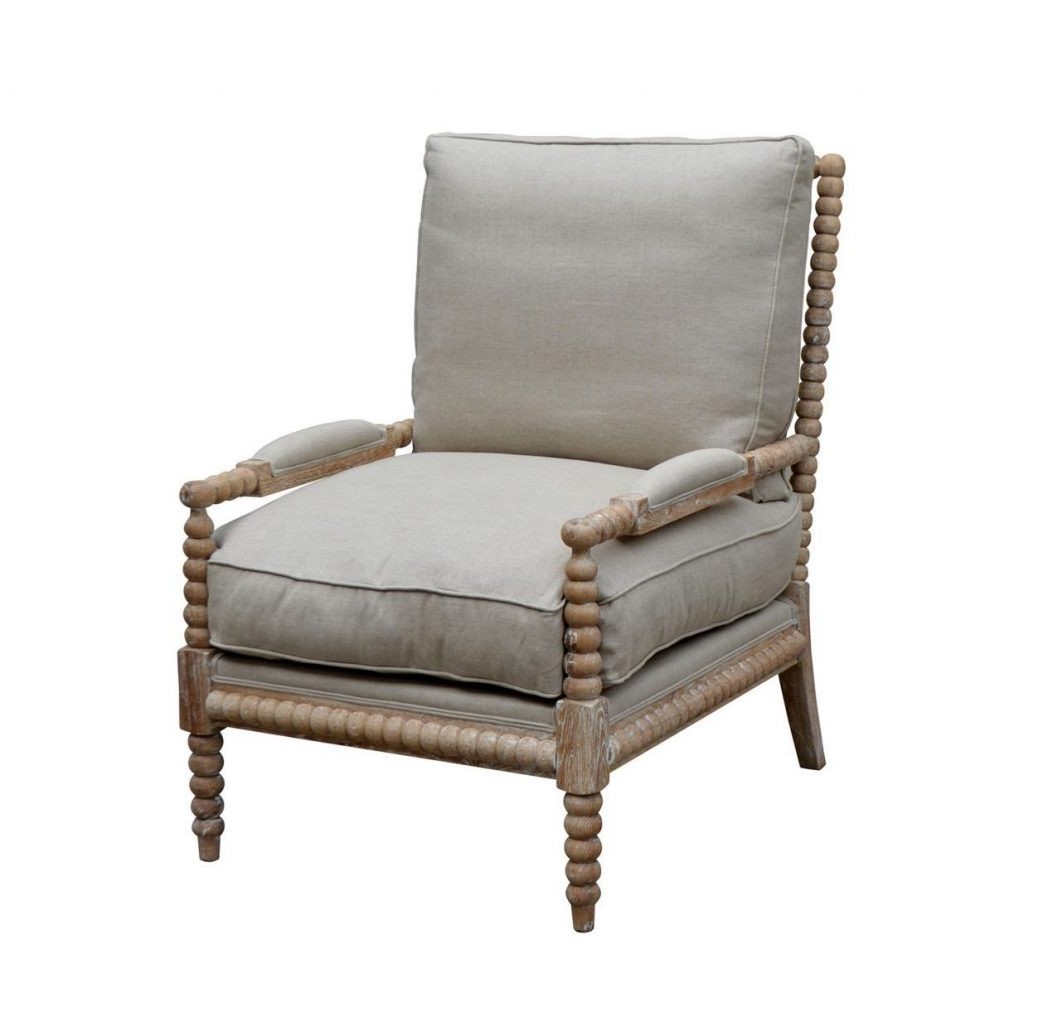 "Bobbin" Hamptons Style Fabric & White Washed Oak Timber Armchair, Oatmeal Linen (RRP $1799)