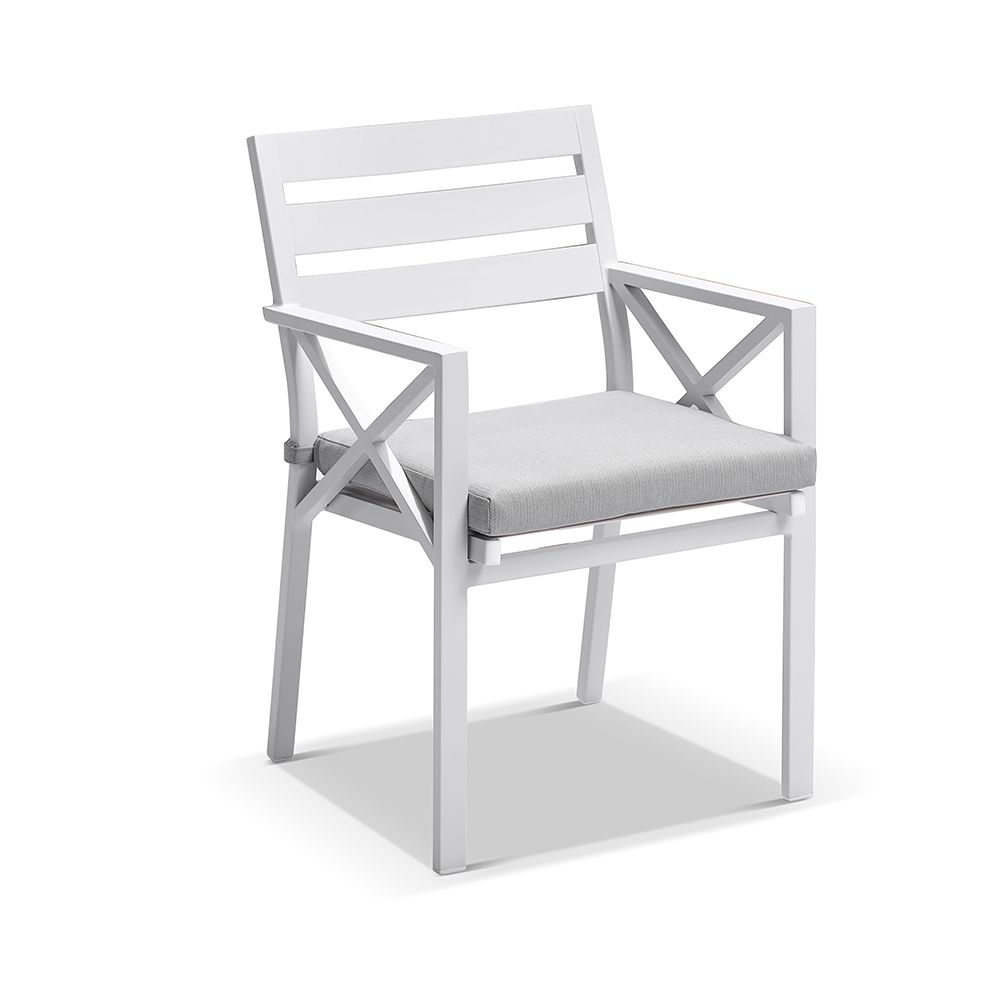 "Montego Bay" Hamptons Style Outdoor Aluminium Dining Chair White with Olefin Grey Cushions - Image 2