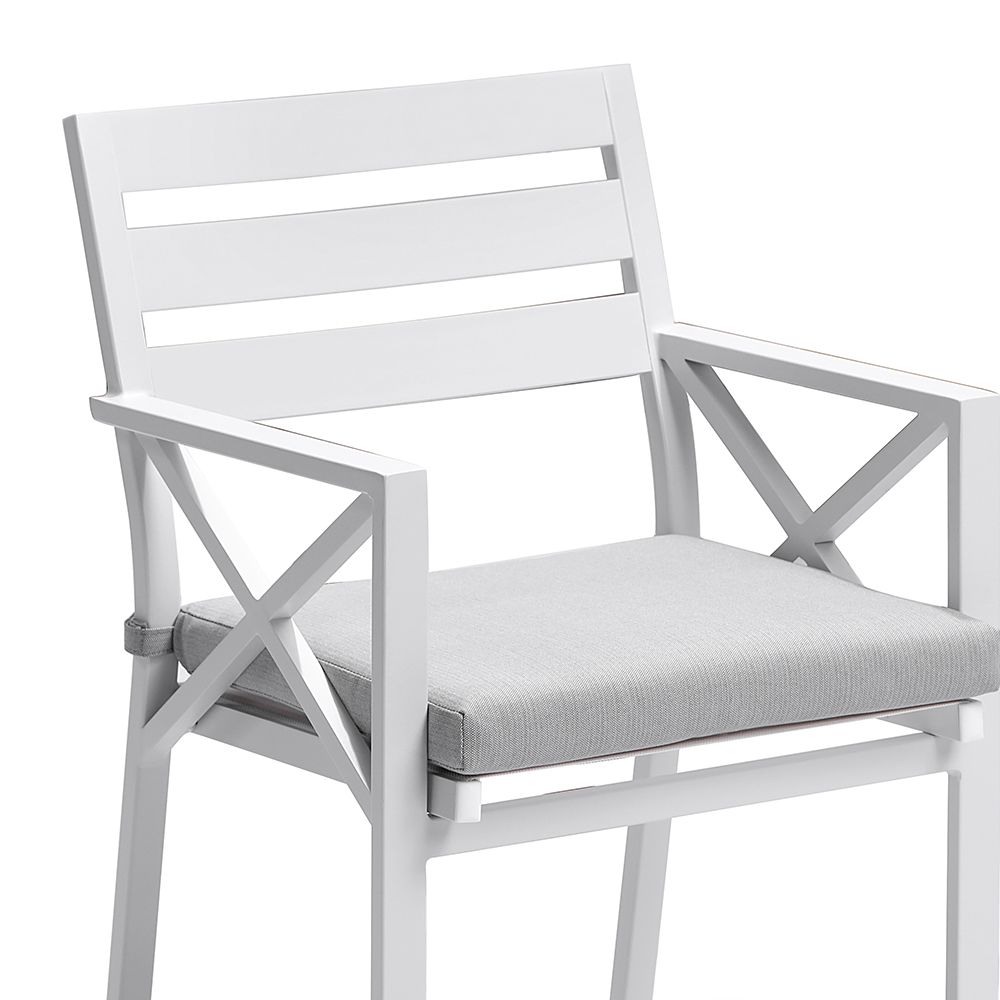 "Montego Bay" Hamptons Style Outdoor Aluminium Dining Chair White with Olefin Grey Cushions - Image 3