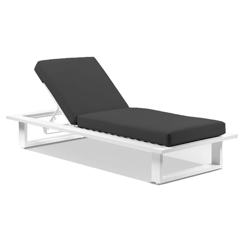"Barbados" Hamptons Style Aluminium Sun Lounge in White with Denim Grey Cushions