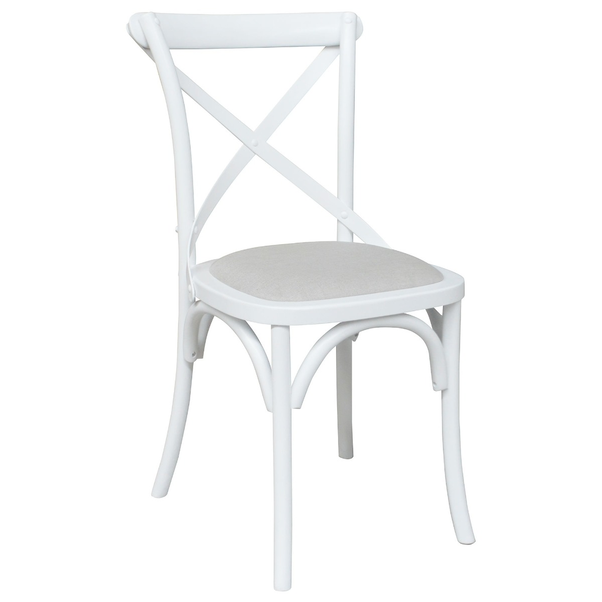 "Paris" Hamptons Style Timber Dining Chair Cross Back, White with Linen Seat (RRP $349)