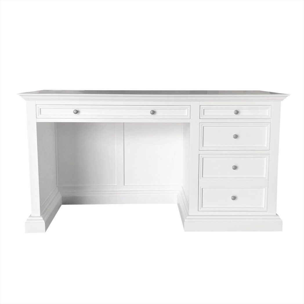 "Noosa" Hamptons Style Timber French Panel White Executive Desk with Drawers, 147cmW x 66cmD x 78cmH (RRP $3499) - Image 2