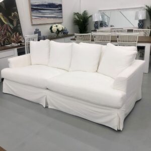 "Somerset" Hamptons Style Fabric 3.5 Seater Sofa Lounge Feather Filled with Removable Slip Covers, White 236cmL x 115cmD x 91cmH (RRP $3999)