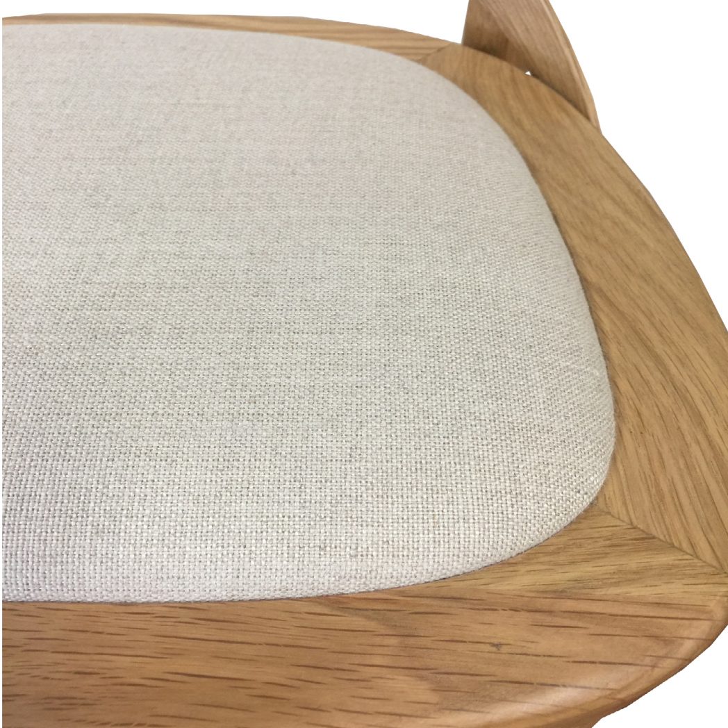 "Paris" Hamptons Style Oak Timber Barstool Cross Back Natural Oak with Linen Seat - Image 3