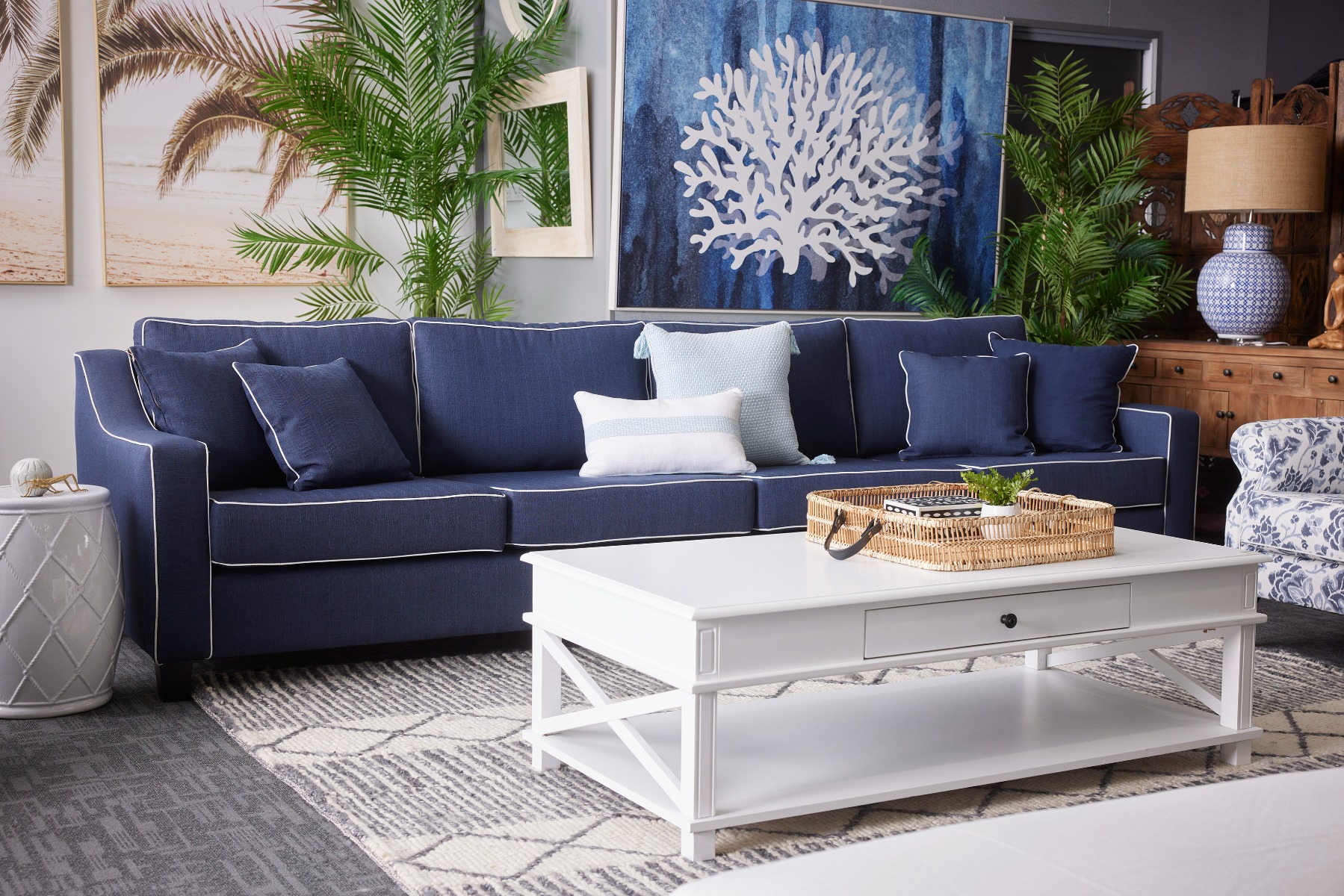 "Amalfi" Hamptons Style 5 Seater Australian Made Lounge, 320cm x 95cm x 80cmH, 5 Colours (RRP $3999)
