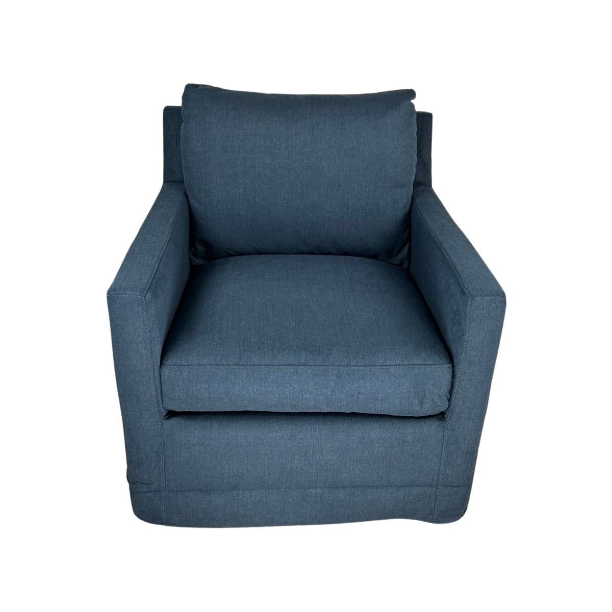 "Somerset" Hampton Style Fabric Swivel Chair Feather Filled with Removable Slip Covers, Navy (RRP $1699)