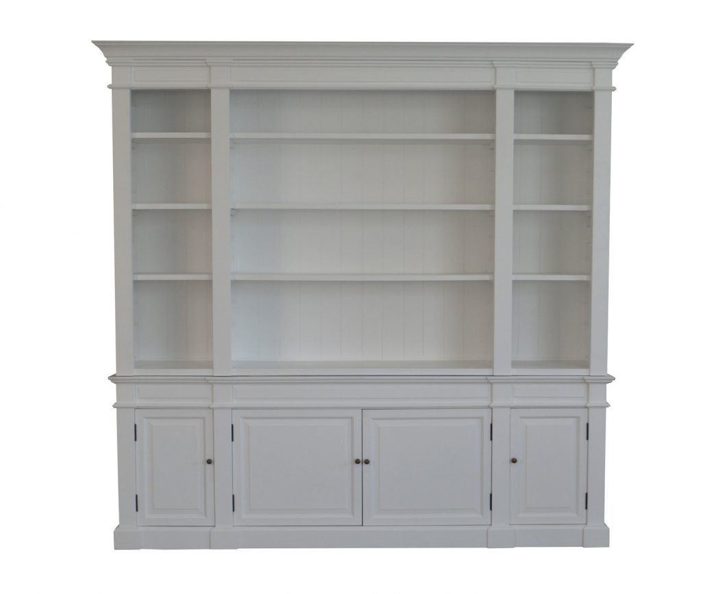 "Sanctuary" Hamptons Style Library Timber Bookcase Cabinet, White 240 × 45 × 230cm (RRP $8499)