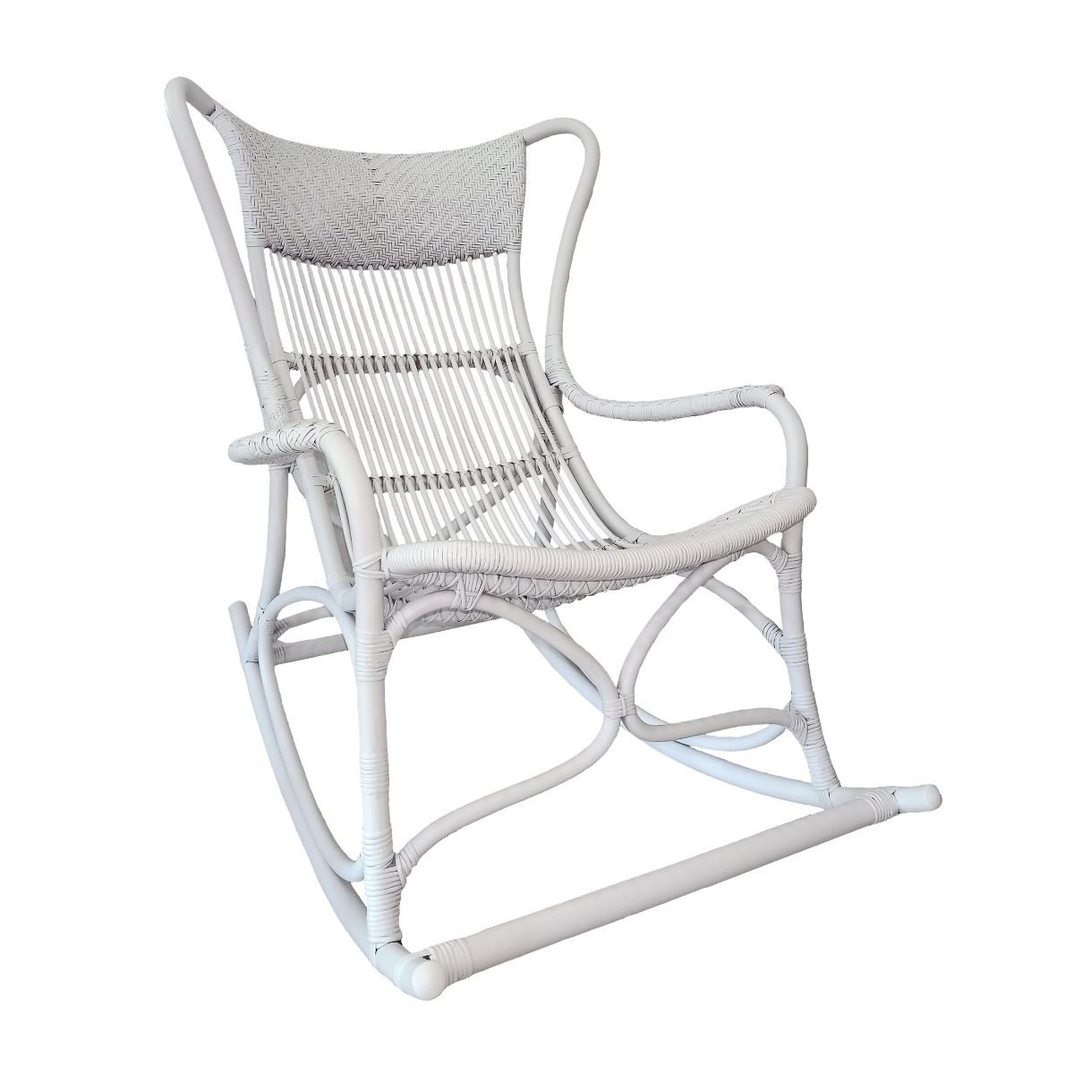 "Byron" Alfresco Hamptons Style Rattan Cane Rocking Chair White, 66cmW x 94cmD x 102cmH (RRP $699)