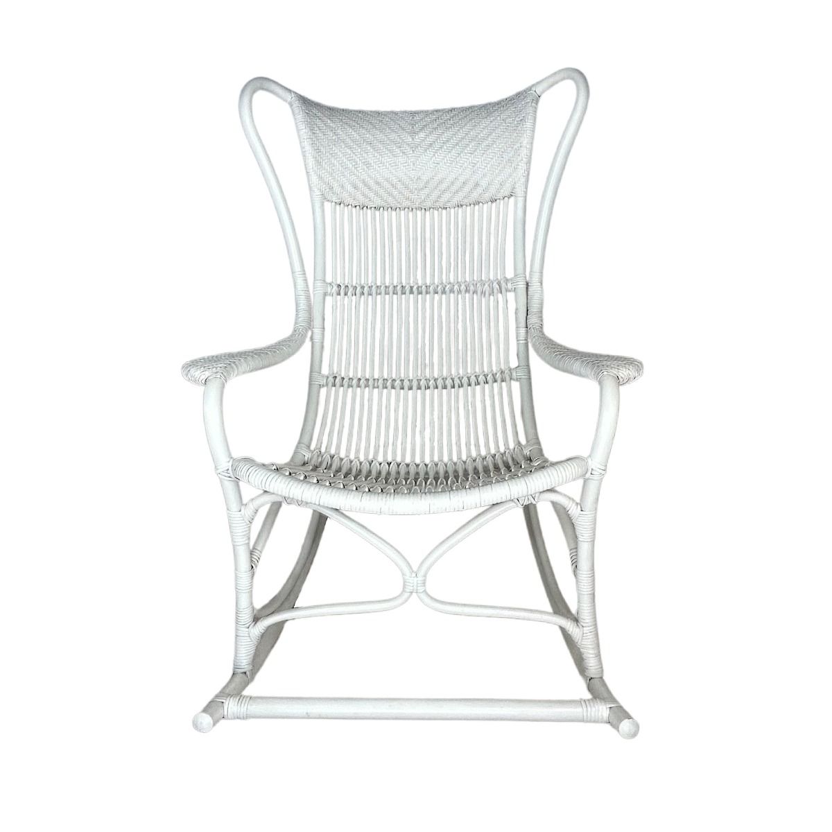 "Byron" Alfresco Hamptons Style Rattan Cane Rocking Chair White, 66cmW x 94cmD x 102cmH (RRP $699) - Image 2