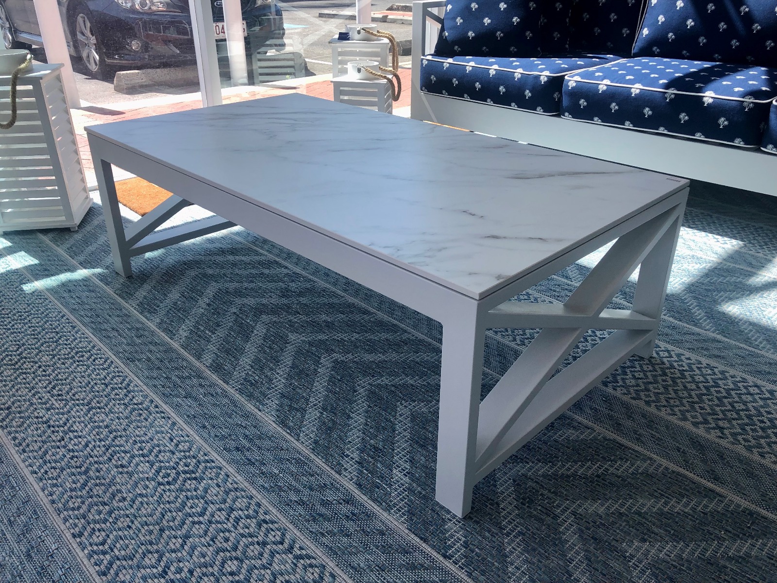 "Montego Bay" Hamptons Style Outdoor Aluminium Coffee Table White, 130cmx70cmx42cmH - Image 2