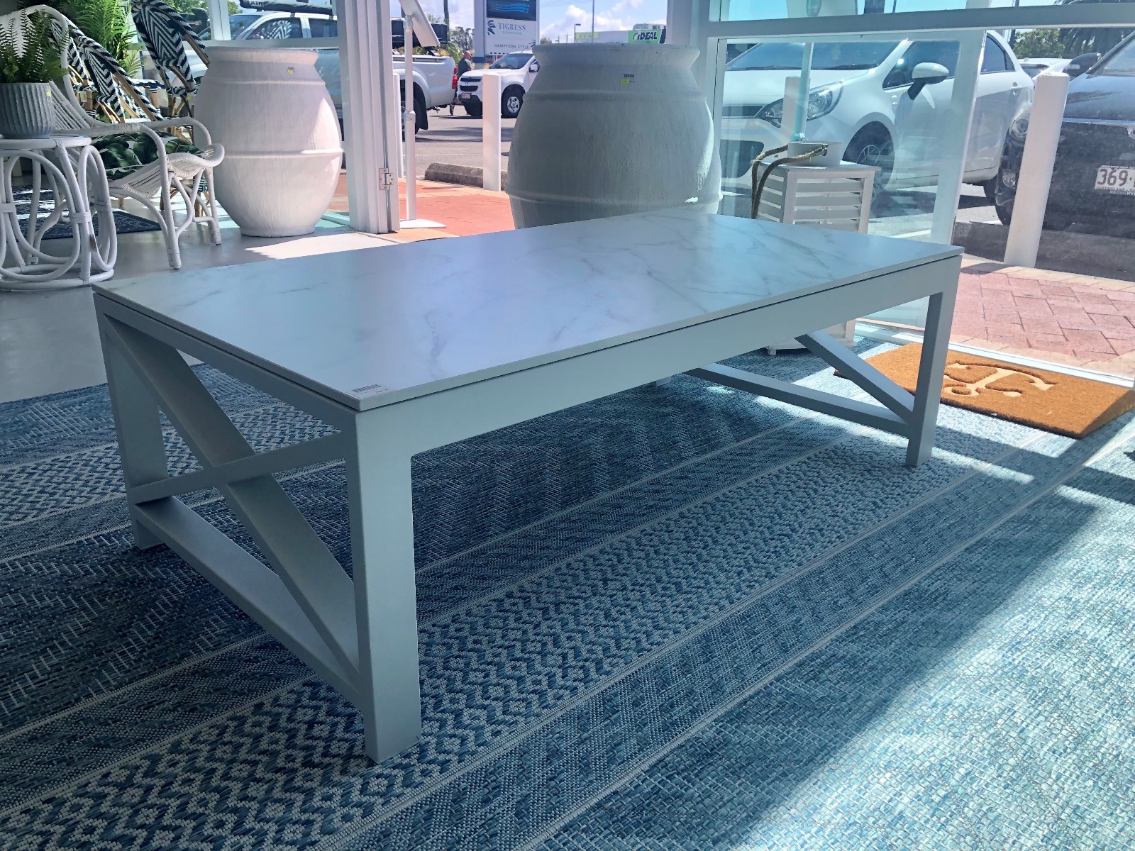 "Montego Bay" Hamptons Style Outdoor Aluminium Coffee Table White, 130cmx70cmx42cmH - Image 3