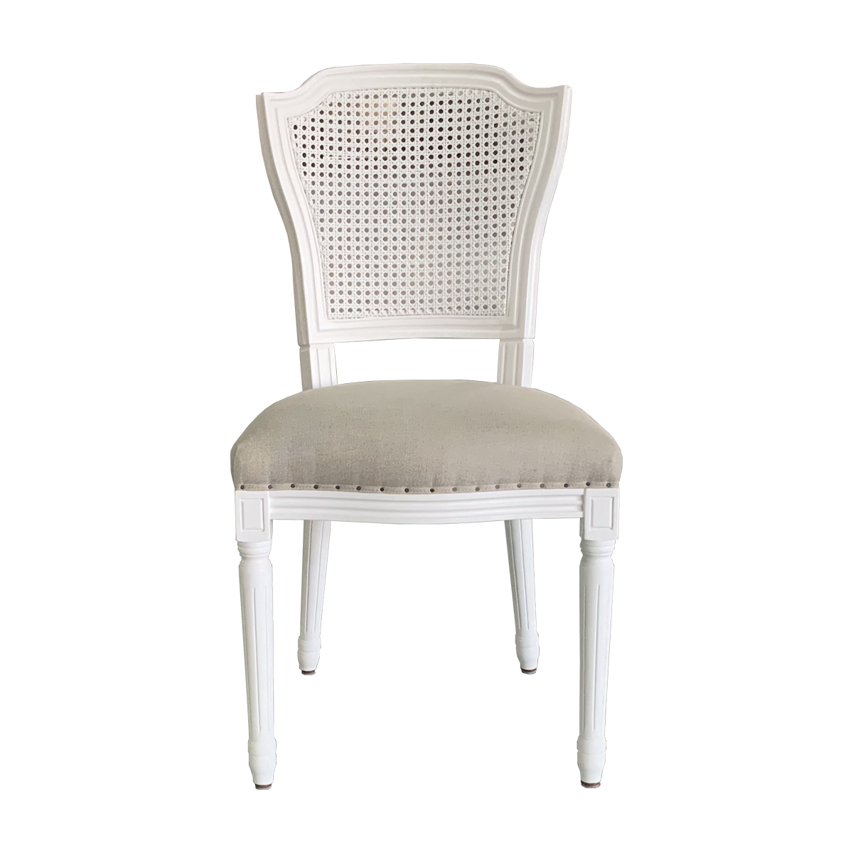“Marseille" Hamptons Style Rattan Back Dining Chair with Linen Cushioned Seat, White with Oatmeal Linen (RRP $599) - Image 2