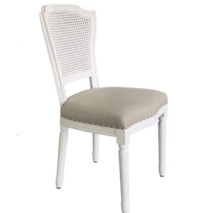 wp-image-tigress-40965.jpg “Marseille" Hamptons Style Rattan Back Dining Chair with Linen Cushioned Seat, White with Oatmeal Linen (RRP $599)
