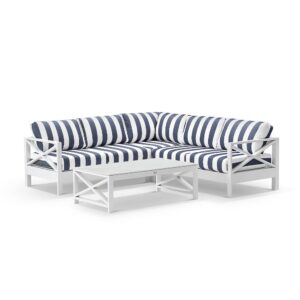 wp-image-tigress-41001.jpg "Montego Bay" Hamptons Style Outdoor Aluminium Modular Corner Lounge, White with Navy & White Stripe Cushions, 231cm x 231cm (RRP $4999)