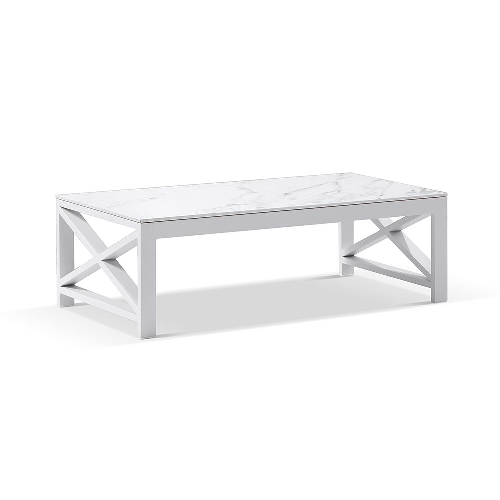 "Montego Bay" Hamptons Style Outdoor Aluminium 5 Piece Lounge Setting, White with Navy & White Stripe Cushions (RRP $5999) - Image 5