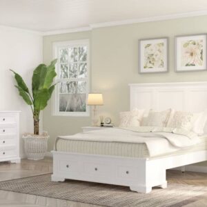 "Sophia" Hampton Style Hardwood Timber Queen Bed 5 Piece Dresser Package, White (RRP $4699)