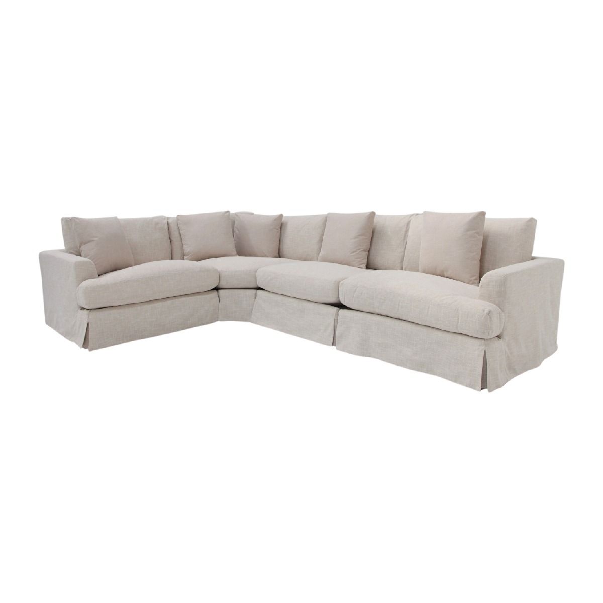 "Somerset" Hamptons Style Fabric Corner 4 Piece Modular Sofa Lounge Feather Filled with Removable Slip Covers, Linen (RRP $5999)