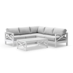 wp-image-tigress-41211.jpg "Montego Bay" Hamptons Style Outdoor Aluminium Modular Corner Lounge, White with Olefin Grey Cushions, 231cm x 231cm (RRP $4999)